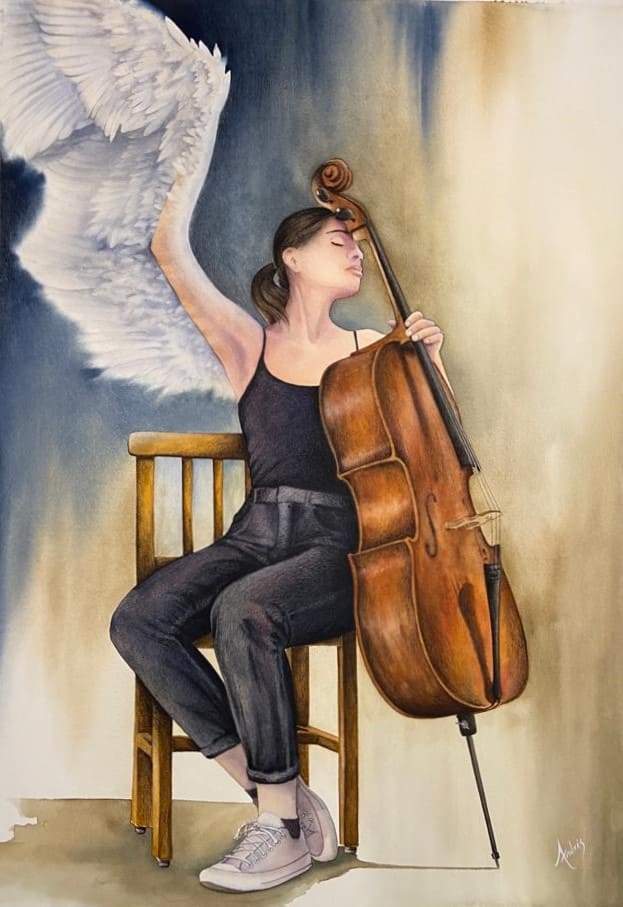 Cellista en Acuarela 