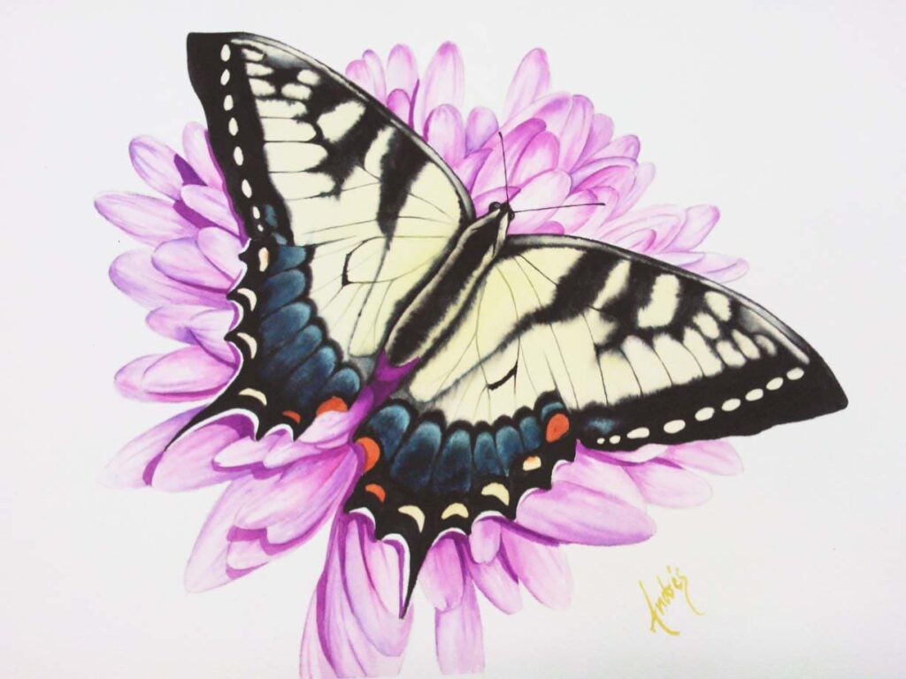 Mariposa amarilla en acuarela 
