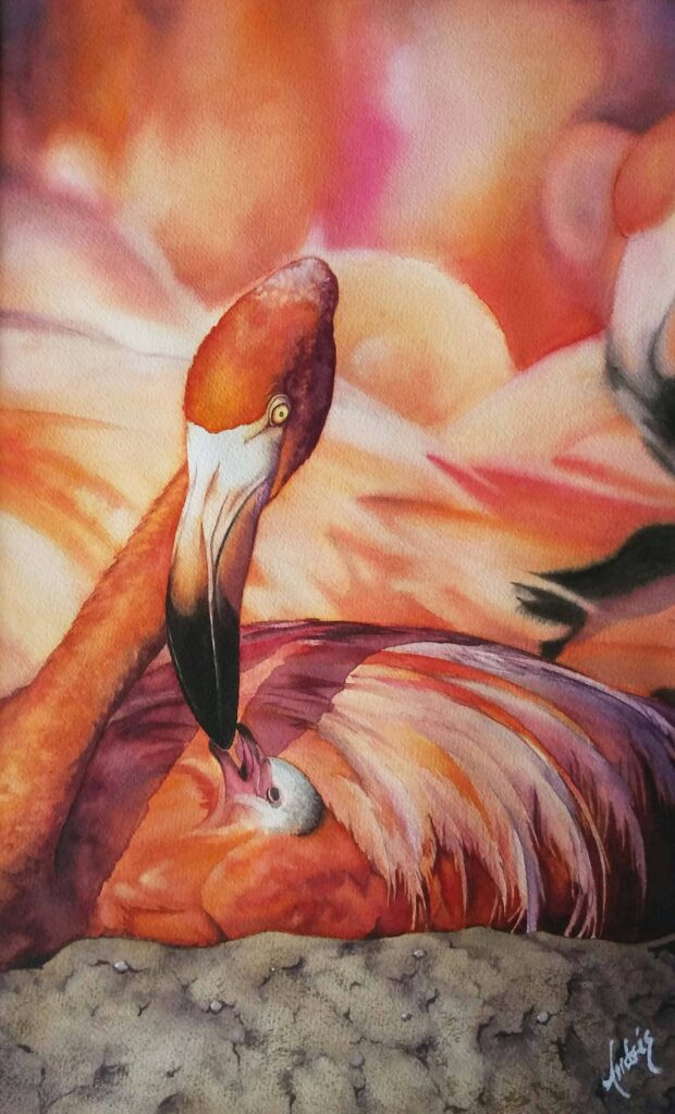 Flamingos en Acuarela 